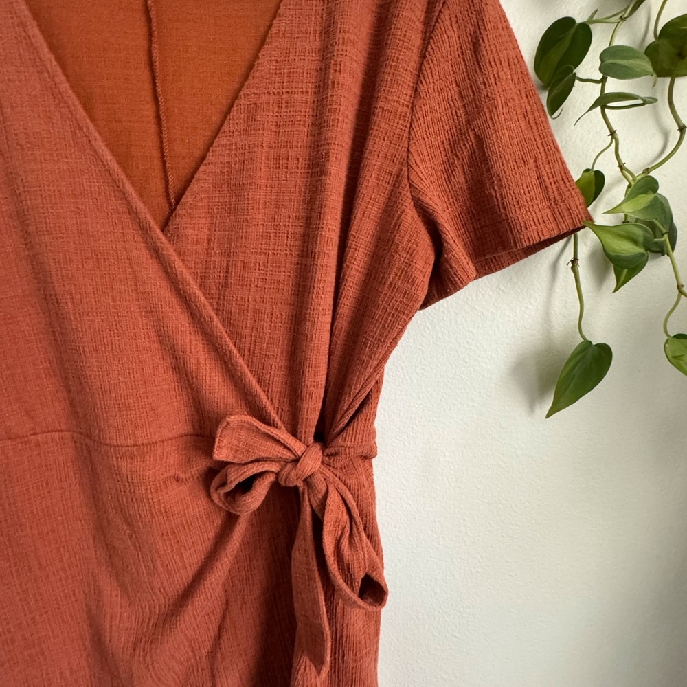 Madewell Texture & Thread Wrap Dress, Rust Orange - Picture 2 of 4
